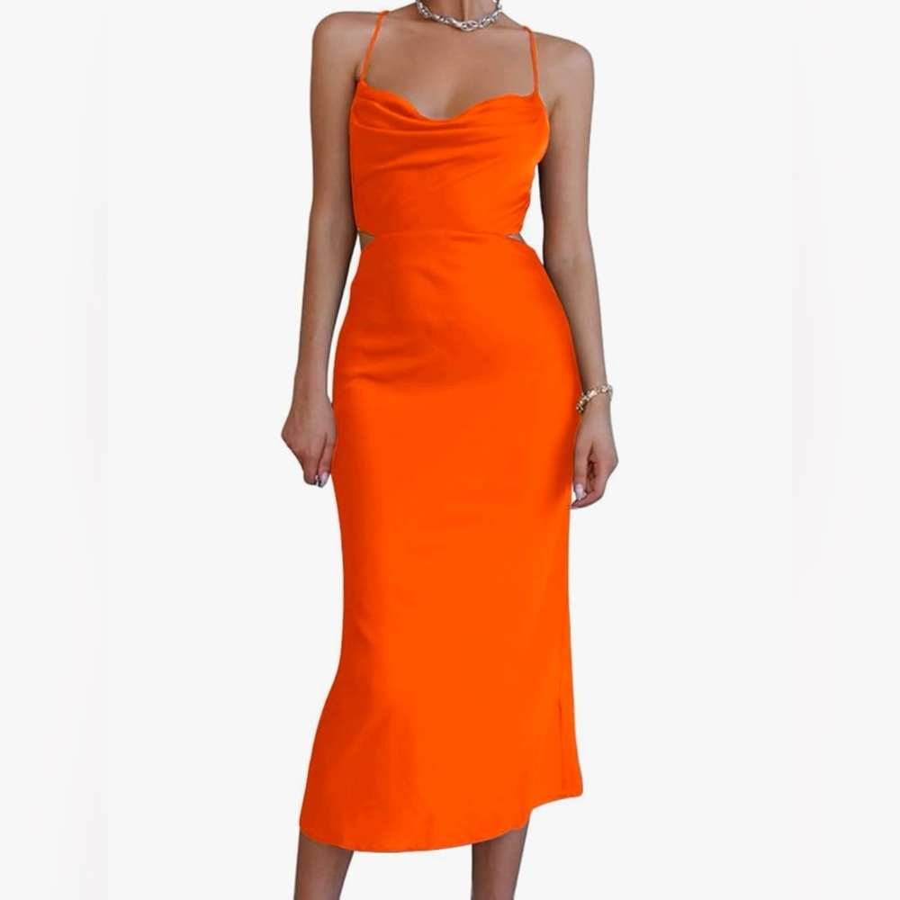 NWOT Orange Satin Dress - Picture 3 of 4